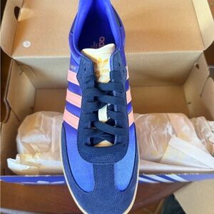 Adidas Womens Samba OG Blue and Black Sneakers with Pink Stripes